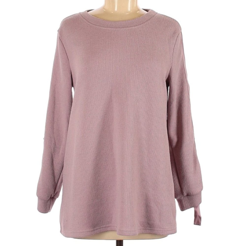 She + Sky Pullover Sweater with Ribbon Sleeves